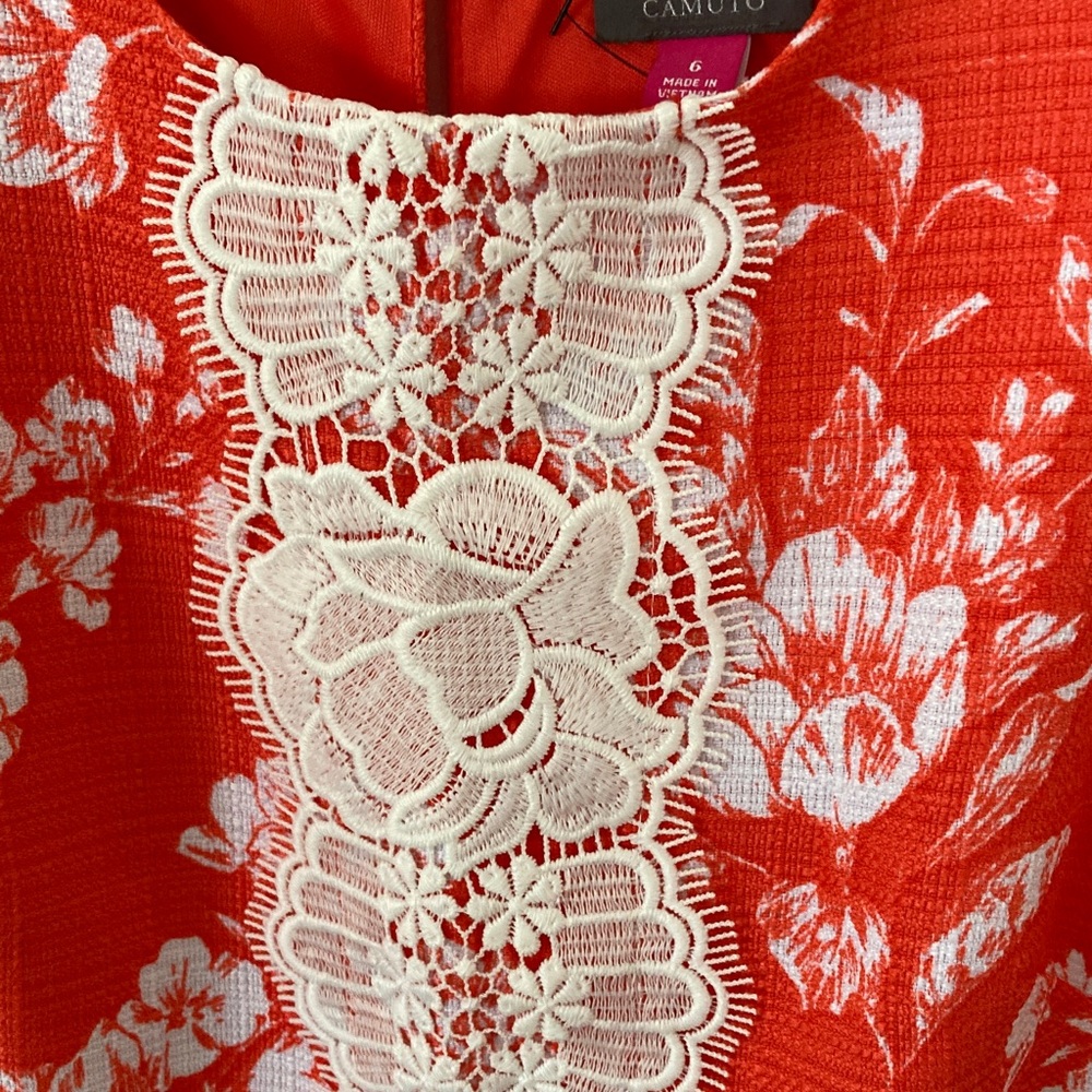 Vince Camuto Orange Floral Lace Insert Dress - Picture 3 of 9